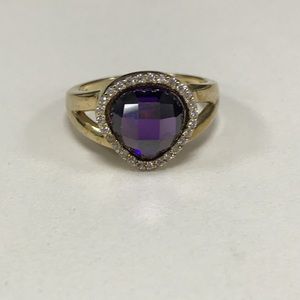 14K Gold over Sterling Silver Pave Halo Ring-7